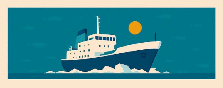 Illustration Dampfer auf dem Meer