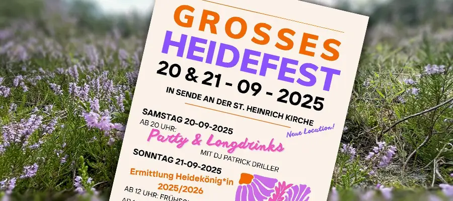 Einladungsflyer mit Heidehintergrund